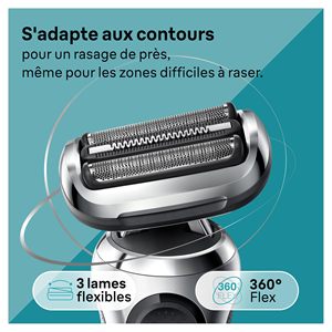 Rasoir électrique sans fil argenté pour homme, tondeuse de précision, utilisation humide/sèche, rechargeable, base de charge, IPX7, avec grille de rechange - Product Image 5
