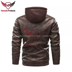 Nouveau design de veste en cuir de moto pour hommes de qualité supérieure avec beau sweat à capuche et fermeture à glissière veste en cuir de bombardier - Product Image 4