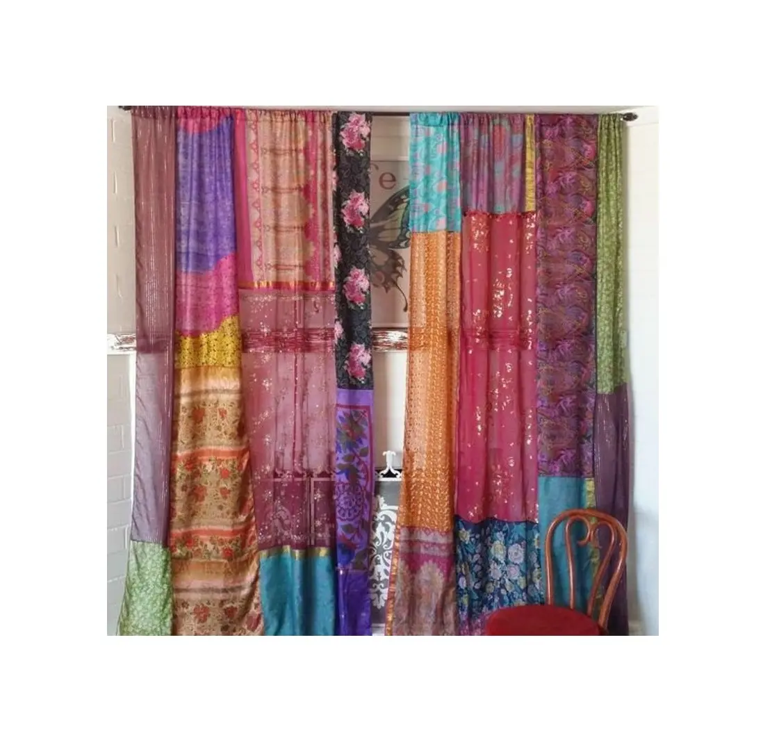 インドの輸出業者からの最高品質のマルチカラー手作りパイプペナルカーテンドアドレープウィンドウ家の装飾リサイクルカーテン