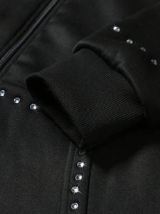 Ensemble de survêtement décontracté Streetrush unisexe, sweat-shirt à capuche et pantalon de survêtement léger imprimé avec des strass, fermeture éclair sur le devant - Product Image 6