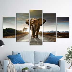 Impresión en Vidrio Templado de Elefante Solitario - Lienzo Impreso Plano, Juego de 5 Lienzos Variados - Product Image 1
