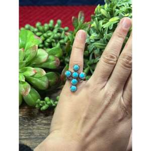 Navajo Handmade Kingman Turquoise Sterling <b>Silver</b> <b>Cross</b> <b>Ring</b> Bezel Set Christian Statement Jewelry - Product Image 2