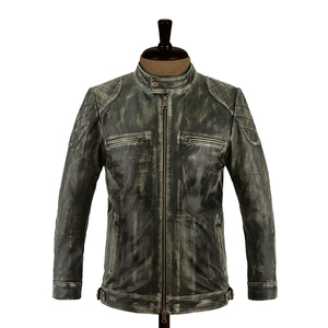 Veste en cuir véritable pour homme, style motard vintage, effet vieilli, marron, café racer, veste bomber en cuir faite à la main pour homme - Product Image 1