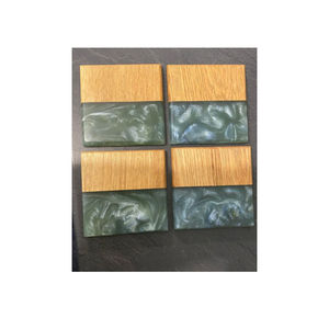 New Modern Diagonal Stripe Design Square Drinks <b>Coasters</b> Handcrafted Walnut Wood And <b>White</b> Resin <b>Coaster</b> Set For Home Decor - Product Image 2