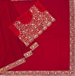 <b>Red</b> Indian Boutique Export Georgette Fabric Embroidery Sari Latest Exclusive <b>Saree</b> Ethnic Bridal Weddings Stunning Fancy Ethnic - Product Image 4