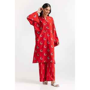 ชุดเซ็ตผู้หญิงสีแดง ผ้าโพลีวิสโคส พิมพ์ลายบล็อก ทรงหลวม สวมใส่สบาย ผ้าเครป แต่งลูกไม้ ไซส์ XL ความยาวระดับเข่า สำหรับชุดฤดูใบไม้ร่วง - Product Image 6
