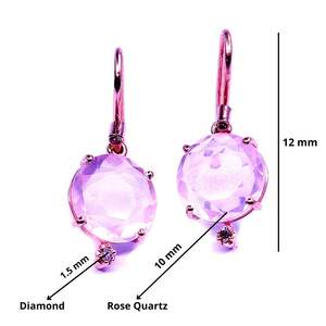 Traditional 14K Rose Gold Rose Quartz Gemstone Affordable <b>Cheap</b> Everyday Wear Diamond Women Earrings - Product Image 2