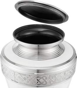 Urne funéraire commémorative pour cendres humaines Urne funéraire pour adultes argentée et blanche avec sac en velours - Product Image 3