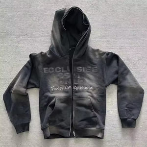 Custom <b>Men</b> <b>Zip</b>-Up Hoodie <b>Shorts</b> Set Acid Wash Sun Faded Distressed Vintage Embroidered Applique 100% Cotton - Product Image 2