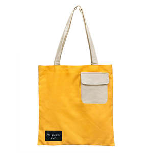 Mustard Pocket Cotton <b>Canvas</b> Tote Bag with Zipper Closure Shoulder Handle Yellow Unique Pattern Top Selling Promotional Bags - Product Image 4
