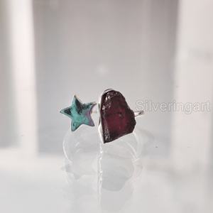 Bijoux en pierre brute Bague pour femme Grenat naturel Pierre précieuse brute Janvier Pierre de naissance Étoile Bague réglable Bague en argent sterling 925 - Product Image 1