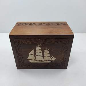 Decorative Urns <b>Wooden</b> Urn Ashes Storage Box Boat Engraving & <b>Border</b> Design Personalized Cremation Urn for Ashes Handcrafted - Product Image 6
