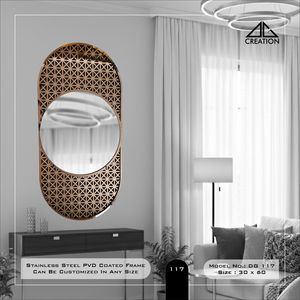 Espejo con Marco de Acero Inoxidable con Recubrimiento PVD y Cristal Laminado con Tela, Tocador de Baño Elegante e Irregular - Product Image 6