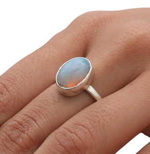 Anillo giratorio de ópalo azul con piedras preciosas hechas a mano de plata de ley 925, joyería de anillo de promesa de diseñador Natural de estilo bohemio sólido 925 - Product Image 1