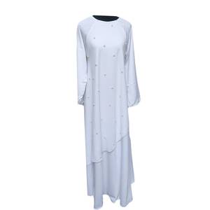 Abaya Farasha Jalabiya de Satén Crepé Elegante Hecha a Mano para Mujer, Vestido Árabe con Cuello Alto, Adornado con Cuentas, Largo hasta el Suelo, Antiarrugas, Estilo Fiesta - Product Image 3