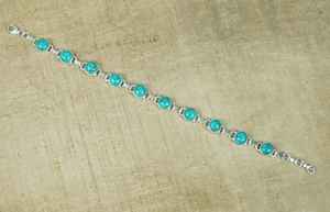 Blue Turquoise 925 Sterling <b>Silver</b> Round Gemstone Adjustable <b>Bracelet</b> Handmade Women Jewelry Fashion Gift - Product Image 3