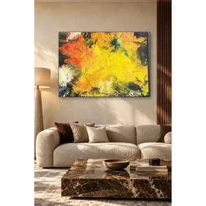 Impression sur toile Fida Yellow Orange avec ébauches de pinceaux épaisses - Product Image 4