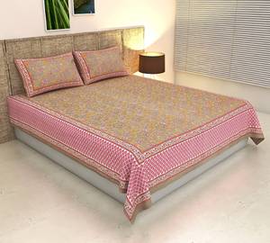 Juego de sábanas dobles Rajasthani modernas impresas en poliéster 100% hechas a mano de La India con 2 fundas de almohada PARA USO HOTELERO - Product Image 1