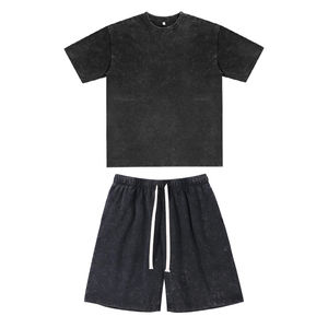 Nouveauté été : Ensemble short et t-shirt à manches courtes pour homme, couleur unie, délavé à l'acide, avec poches cargo, 2 pièces, respirant, vêtements de marque pour homme - Product Image 2