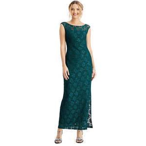 Abito da sera verde scuro da donna con paillettes e pizzo, spacco, taglia XL, vita impero, linea ad A, lunghezza al pavimento, per feste - Product Image 1