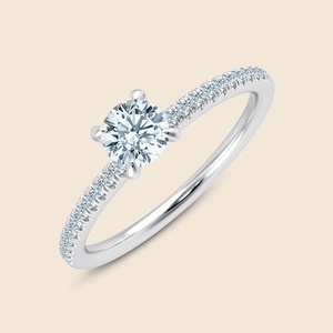 แหวนเพชรทรงกลมเม็ดเดี่ยว 4 ขา ฝังเพชรไมโคร 0.3 กะรัต F-VS ผลิตจากทองคำแท้ 14K ของขวัญสำหรับโอกาสพิเศษ - Product Image 2