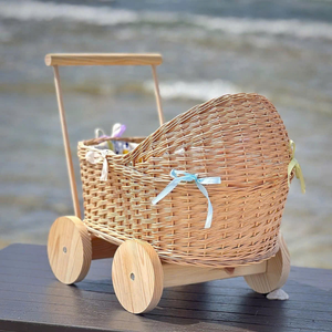 Poupée en rotin Landau Poussette pour bébé Chariot en osier fait à la main pour cadeau pour tout-petits et utilisation écologique de la pépinière - Product Image 2