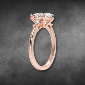 Bague en diamant de culture, or jaune 14K/18K, coupe poire, trois pierres, avec diamants baguette effilés, pour femmes, bijoux fins - Product Image 4