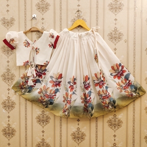 Shoryam Fashion - Lehenga Choli para Niños, Totalmente Cosido, al por Mayor |   Traje Étnico Floral Color Marfil para Niñas, Poliéster de Secado Rápido y Sin Arrugas - Product Image 2