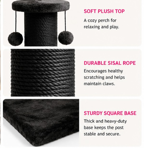 PAWFECT Árbol rascador duradero para gatos, 27 pulgadas, con alfombra negra, bolas de pompón, base estable, 1 nivel, para todas las razas - Product Image 2