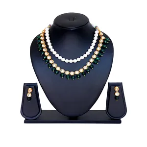 Ensemble de collier vintage Kundan avec perles blanches pour femmes, plaqué or, bijoux de mariée et de haute joaillerie pour mariage et cadeau - Product Image 1