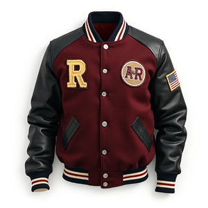 Blouson bomber élégant en laine et cuir pour unisexe, design personnalisé en usine, lisse et durable - Product Image 4