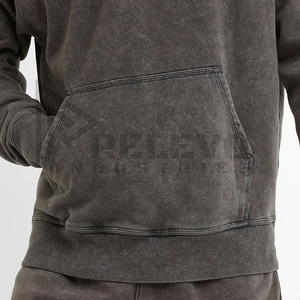 Sweat à capuche surdimensionné noir de haute qualité pour hommes Streetwear lavage à l'acide broderie en détresse 100% coton vêtements pour tous - Product Image 4