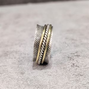 Checker Spinner Band Meditation Ring 925 Sterling Silver Women's Thumb Ring Fidget Handmade Jewelry Eastern Unisex Spinner Ring - Product Image 5