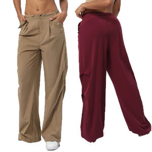 Pantalon de sport ample et droit pour femme, taille haute, cargo, devant plat, séchage rapide, respirant, décontracté, cordon de serrage, hiver - Product Image 1