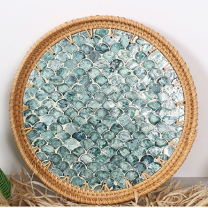 La bandeja para servir de ratán Natural hecha a mano más vendida MOP Inlay Patrones personalizables Mesa Bandeja decorativa Vietnam-Venta al por mayor - Product Image 4