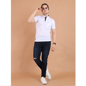 T-shirt confortable à manches mi-longues et col mandarin pour homme, 100% coton, polyvalent, à porter au quotidien, décontracté et semi-formel - Product Image 1