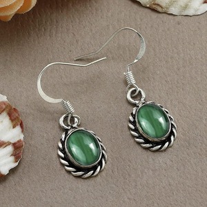 Boucles d'oreilles en pierres précieuses malachite 925 boucles d'oreilles en argent sterling massif de forme ovale pour femmes et filles boucles d'oreilles pendantes bijoux en argent - Product Image 2