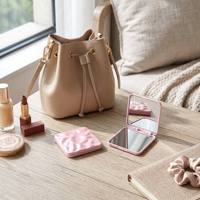Miroir compact carré à texture ondulée 3D, pliable, double face, miroir de maquillage de poche, miroir cosmétique portable de voyage, logo personnalisé