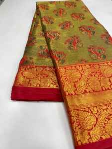 Tissu en soie Kanjivaram pur, tissage lourd Mina, sari pour femmes, or doux, zari riche, pallu tissé, fabriqué en Inde - Product Image 4