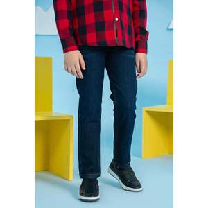 Unze London Maleek Casual High Waist Denim Pant Winter Straight Cut Knitted <b>Jeans</b> Embroidered Washed Dark-Colored Embroidery - Product Image 2
