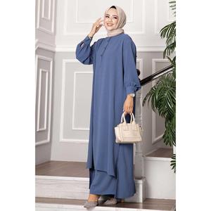 Hijab largo medio abotonado Traje de 2 piezas Indigo - Product Image 2