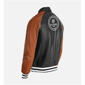 Chaqueta Varsity de cuero marrón oscuro para hombre - Product Image 6