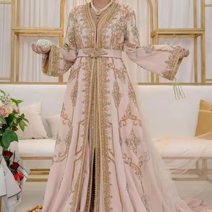NEW EMBROIDERY on BEAUTIFUL <b>LIGHT</b> PINK MOROCCAN CAFTAN DRESS WITH EMBELLISHED CRYSTAL GLASS BEADS,THREADS,PEARLS,DABKA WORK@2024 - Product Image 1
