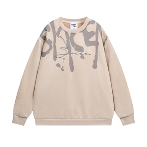 Pull-over surdimensionné à épaules tombantes pour hommes 100% coton Sweat-shirt à col rond avec capuche unie Streetwear d'hiver - Product Image 2