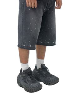 Baggy personnalisé strass coton lavé foncé Denim Shorts hommes à la mode Jeans hommes Shorts été Street Wear droite - Product Image 4