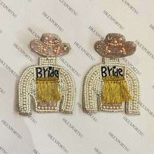 Pendientes de novia vaquera chapados en oro de 14K hechos a mano, cuentas de semillas, joyería de compromiso de boda para despedida de soltera, regalo de vida casada - Product Image 2