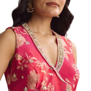 Traje Palazzo con estampado floral de crepé rosa con trabajo de espejo, venta al por mayor, Ropa Étnica para mujer, fábrica de ropa OEM, proveedor a granel personalizado - Product Image 3