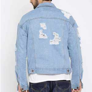 Chaqueta Vaquera Desgastada de Color Azul Cielo de Alta Calidad, Estilo Vintage, 100% Algodón, Cuello Camisero, Botones, Chaqueta de Mezclilla para Hombre - Product Image 4