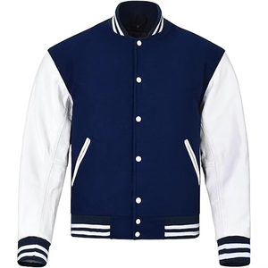 MOQ bajo ropa informal al por mayor tendencia personalizada deporte bombardero Letterman chaqueta para hombre Abrigos de invierno chaquetas azul y blanco - Product Image 3