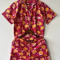 Ensemble de pyjama court en coton tissé imprimé numérique, motif floral bordeaux, vêtements de nuit pour femmes, pyjama d'hiver avec passepoil blanc, ODM, style bohème, pour la détente